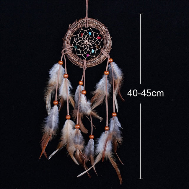 Feather Crafts Dream Catcher Brown Wind Chimes Handmade Dreamcatcher Net for Wall Hanging Car Home Decoration