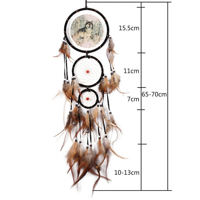 Feather Crafts Dream Catcher Brown Wind Chimes Handmade Dreamcatcher Net for Wall Hanging Car Home Decoration