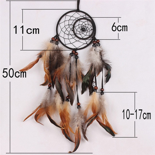 Feather Crafts Dream Catcher Brown Wind Chimes Handmade Dreamcatcher Net for Wall Hanging Car Home Decoration