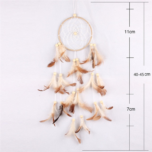Feather Crafts Dream Catcher Brown Wind Chimes Handmade Dreamcatcher Net for Wall Hanging Car Home Decoration