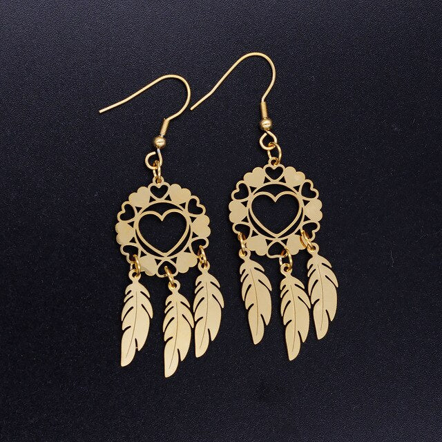 LaVixMia Authentic Stainless Steel Bohemia Jewelry Dream Catcher Earring Wholesale Female Feather Lotus Earrings Dropshipping
