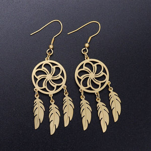 LaVixMia Authentic Stainless Steel Bohemia Jewelry Dream Catcher Earring Wholesale Female Feather Lotus Earrings Dropshipping