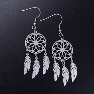 LaVixMia Authentic Stainless Steel Bohemia Jewelry Dream Catcher Earring Wholesale Female Feather Lotus Earrings Dropshipping