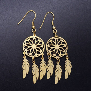 LaVixMia Authentic Stainless Steel Bohemia Jewelry Dream Catcher Earring Wholesale Female Feather Lotus Earrings Dropshipping