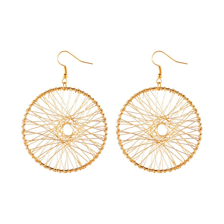 Korea hollow mesh Dream catcher earrings earrings female sense of cold wind temperament simple round earrings
