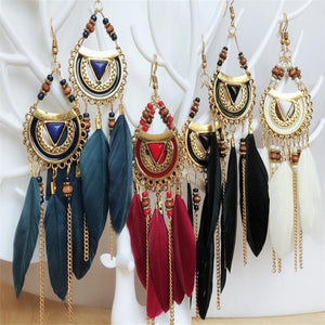 Bohemia Feather Earrings Long Design Dream Catcher Earrings for Women Ethnic Jewelry Sumptuous Ornaments Pendant Z3E644