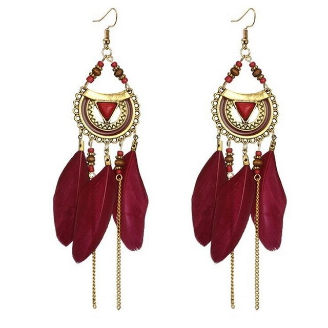 Bohemia Feather Earrings Long Design Dream Catcher Earrings for Women Ethnic Jewelry Sumptuous Ornaments Pendant Z3E644