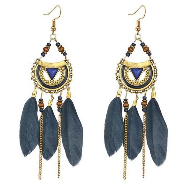 Bohemia Feather Earrings Long Design Dream Catcher Earrings for Women Ethnic Jewelry Sumptuous Ornaments Pendant Z3E644