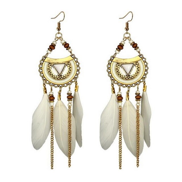 Bohemia Feather Earrings Long Design Dream Catcher Earrings for Women Ethnic Jewelry Sumptuous Ornaments Pendant Z3E644