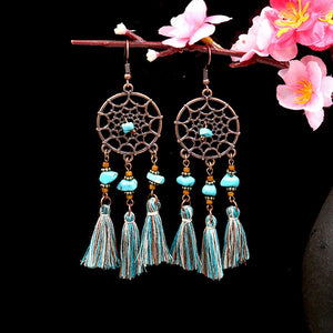 Women Fashionable Temperament Earrings Geometric Hollow Circular Dream Catcher Earrings Colorful Long Fringe Earrings Jewelry