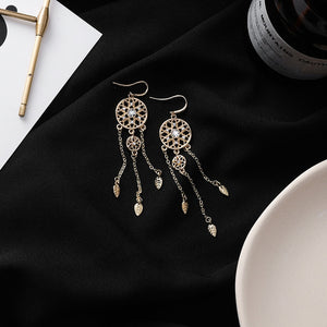 New Simple Cute Girl Sweet Hollow Mesh Circular Tassel Dream Catcher Drop Earrings for Women Girl Fashion Jewelry Accessories