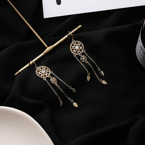 New Simple Cute Girl Sweet Hollow Mesh Circular Tassel Dream Catcher Drop Earrings for Women Girl Fashion Jewelry Accessories