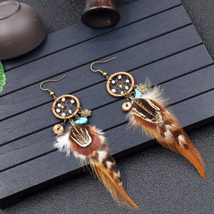 Peixin charm fashion round feather accessories long dream catcher gypsy earrings women earrings jewelry gift