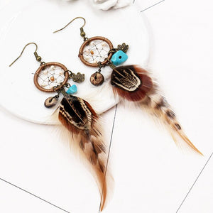 Peixin charm fashion round feather accessories long dream catcher gypsy earrings women earrings jewelry gift