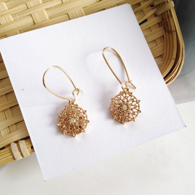 Korean Simple Temperament Rhinestones Dream Catcher Dangle Earrings for Girl Women Fashion Accessories Jewelry