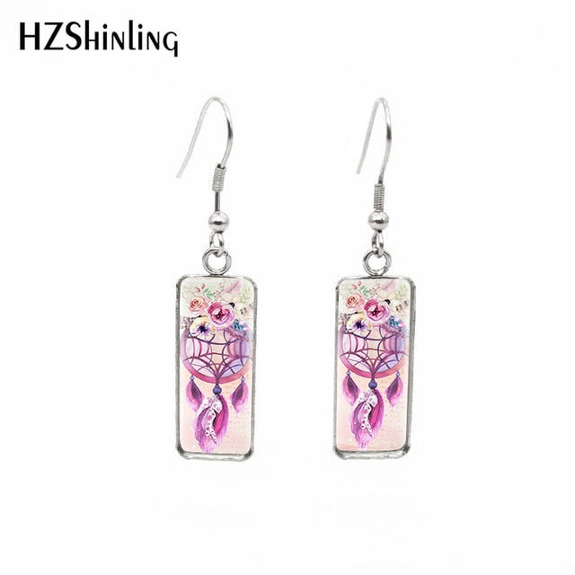 2020 New Dreamcatcher Art Rectangular Earring Dream Catcher Painting Earrings Glass Dome Jewelry Art Earring