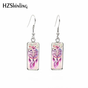 2020 New Dreamcatcher Art Rectangular Earring Dream Catcher Painting Earrings Glass Dome Jewelry Art Earring