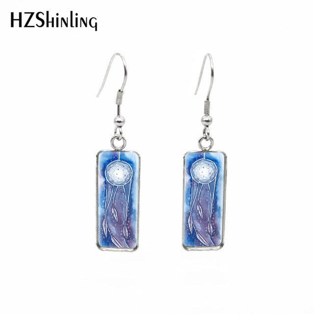 2020 New Dreamcatcher Art Rectangular Earring Dream Catcher Painting Earrings Glass Dome Jewelry Art Earring