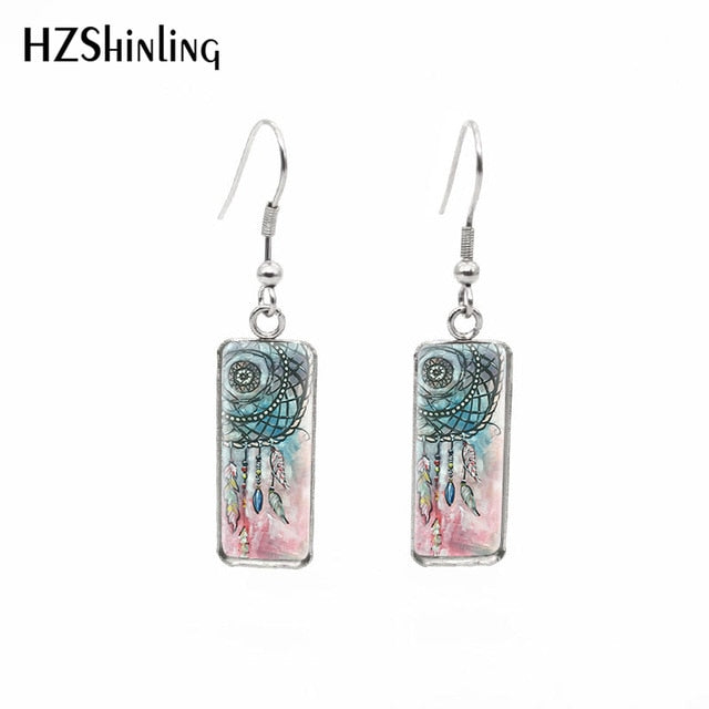 2020 New Dreamcatcher Art Rectangular Earring Dream Catcher Painting Earrings Glass Dome Jewelry Art Earring