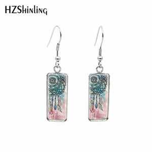 2020 New Dreamcatcher Art Rectangular Earring Dream Catcher Painting Earrings Glass Dome Jewelry Art Earring
