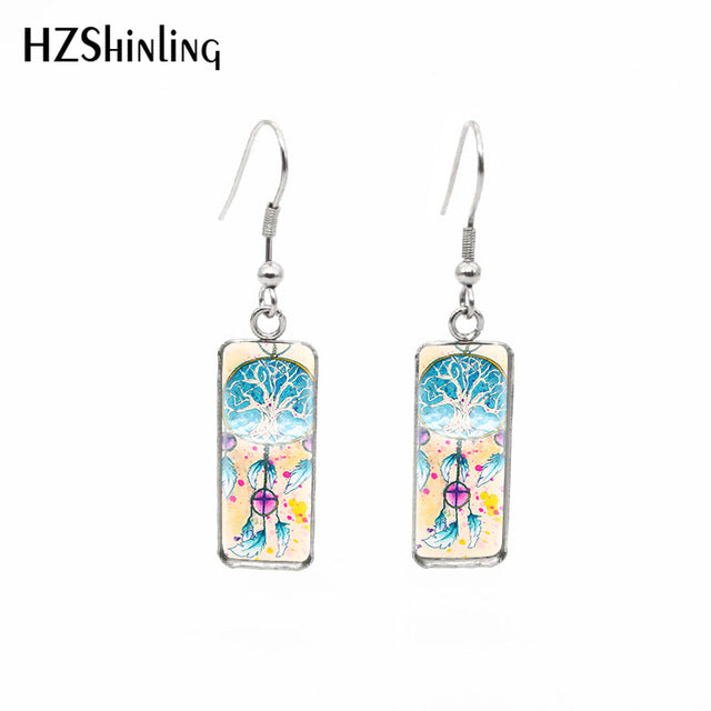 2020 New Dreamcatcher Art Rectangular Earring Dream Catcher Painting Earrings Glass Dome Jewelry Art Earring