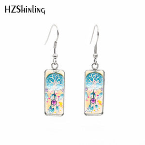 2020 New Dreamcatcher Art Rectangular Earring Dream Catcher Painting Earrings Glass Dome Jewelry Art Earring