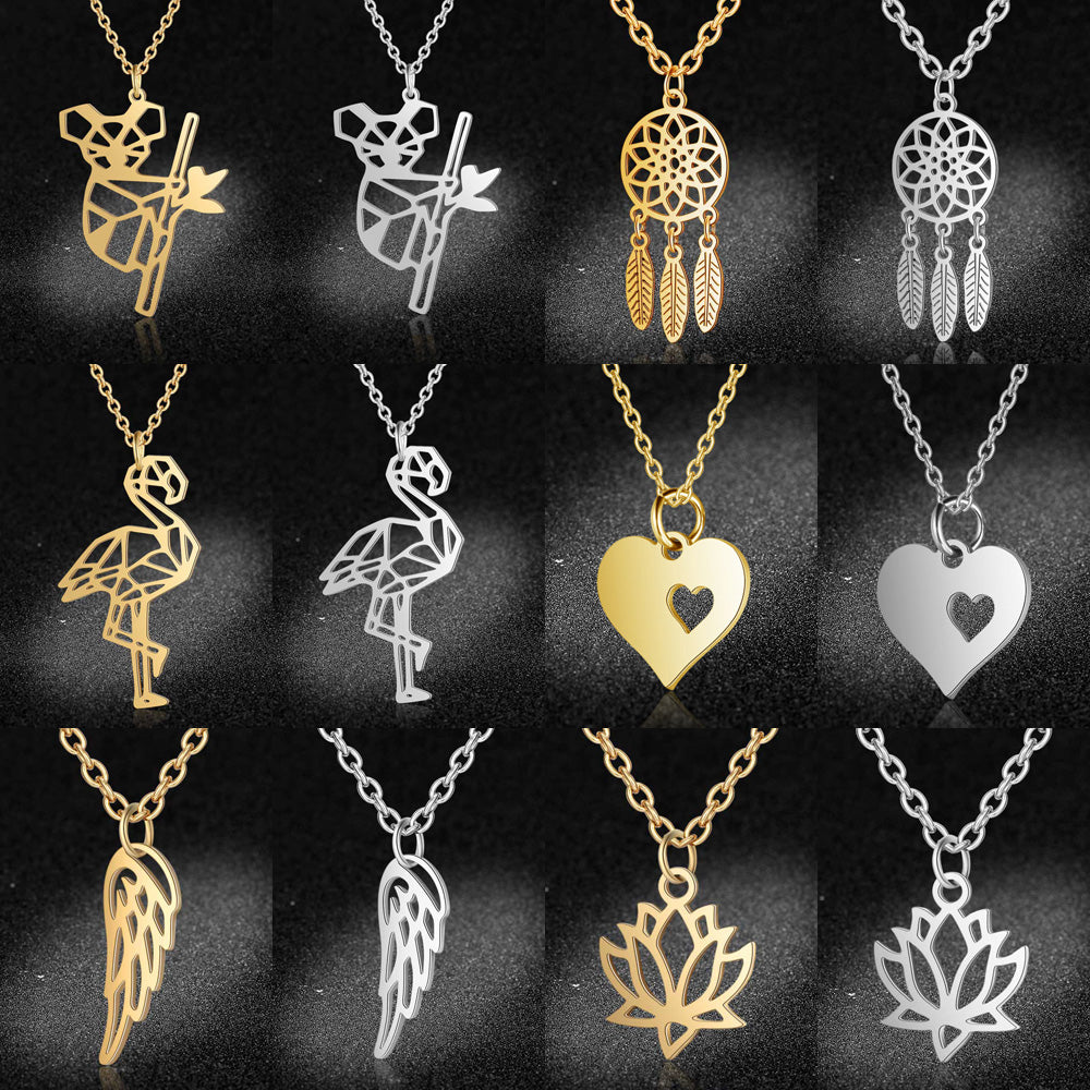 Fashion Statement Dream Catcher Necklace Wholesale Stainless Steel Animal Leaf Heart Butterfly Pendant Necklaces Dropshipping