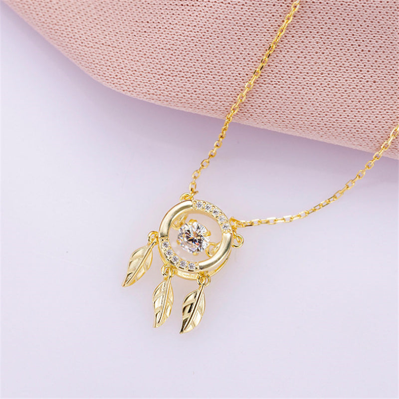 Korean Fashion Golden Dream Catcher Pendant Necklace For Women 925 Sterling Sliver High Quality Leaves Chain Necklace KXL1184