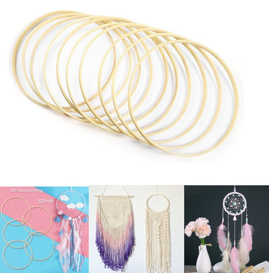 10pcs 15cm Diameter Dream Catcher Ring Round Wooden Bamboo Hoop DIY Craft Tools with Desiccant