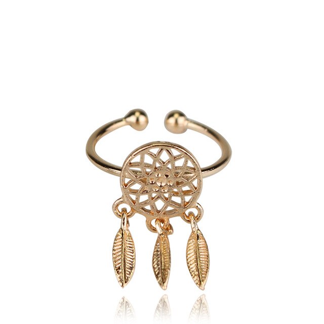Fashion Dreamcatcher Rings Adjustable Dream Catcher Feather Charm Dangle Finger Ring for Women Girl Christmas Gift