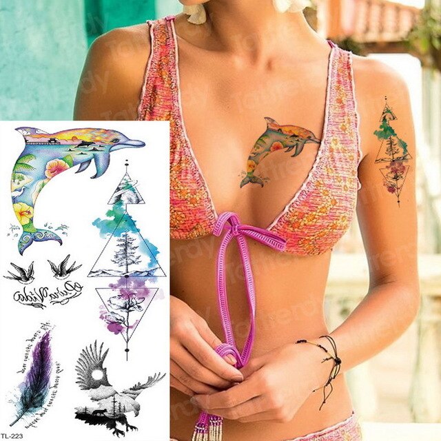 temporary tattoo stickers women lotus flower tattoo body art sea tattoos dream catcher feather tattoo for girls water tatoo kids