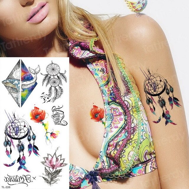 temporary tattoo stickers women lotus flower tattoo body art sea tattoos dream catcher feather tattoo for girls water tatoo kids