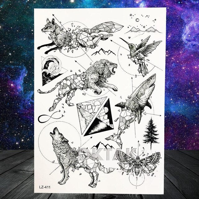 COKTAK 3D Fox Feather Dream Catcher Geometric Rose Temporary Tattoos Sticker Floral Sexy Tatoos Body Art Arm Wrist Tattoo Papers