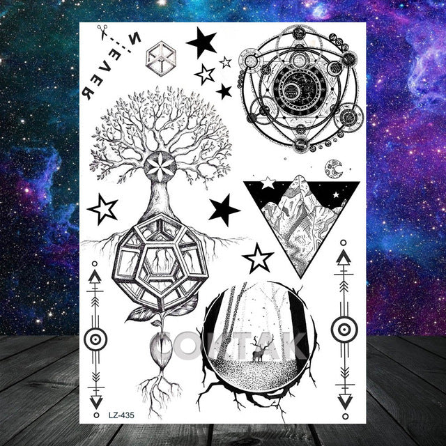 COKTAK 3D Fox Feather Dream Catcher Geometric Rose Temporary Tattoos Sticker Floral Sexy Tatoos Body Art Arm Wrist Tattoo Papers