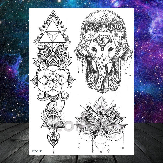 COKTAK 3D Fox Feather Dream Catcher Geometric Rose Temporary Tattoos Sticker Floral Sexy Tatoos Body Art Arm Wrist Tattoo Papers