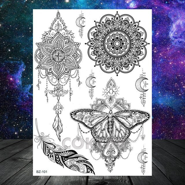 COKTAK 3D Fox Feather Dream Catcher Geometric Rose Temporary Tattoos Sticker Floral Sexy Tatoos Body Art Arm Wrist Tattoo Papers