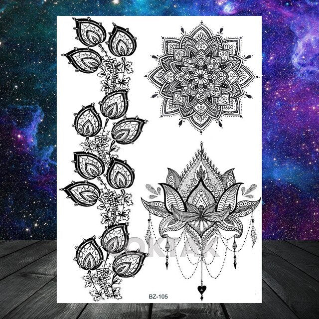COKTAK 3D Fox Feather Dream Catcher Geometric Rose Temporary Tattoos Sticker Floral Sexy Tatoos Body Art Arm Wrist Tattoo Papers