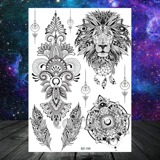 COKTAK 3D Fox Feather Dream Catcher Geometric Rose Temporary Tattoos Sticker Floral Sexy Tatoos Body Art Arm Wrist Tattoo Papers