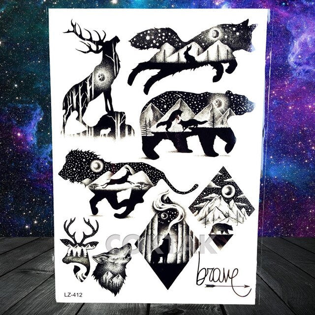 COKTAK 3D Fox Feather Dream Catcher Geometric Rose Temporary Tattoos Sticker Floral Sexy Tatoos Body Art Arm Wrist Tattoo Papers