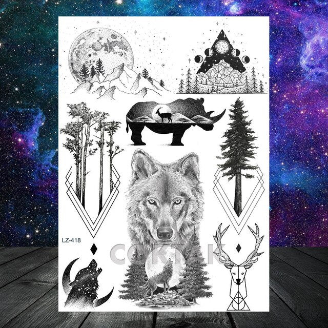 COKTAK 3D Fox Feather Dream Catcher Geometric Rose Temporary Tattoos Sticker Floral Sexy Tatoos Body Art Arm Wrist Tattoo Papers