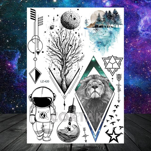 COKTAK 3D Fox Feather Dream Catcher Geometric Rose Temporary Tattoos Sticker Floral Sexy Tatoos Body Art Arm Wrist Tattoo Papers