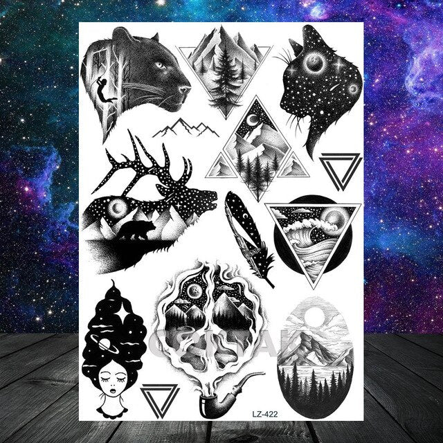 COKTAK 3D Fox Feather Dream Catcher Geometric Rose Temporary Tattoos Sticker Floral Sexy Tatoos Body Art Arm Wrist Tattoo Papers