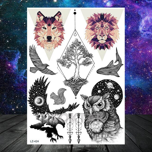COKTAK 3D Fox Feather Dream Catcher Geometric Rose Temporary Tattoos Sticker Floral Sexy Tatoos Body Art Arm Wrist Tattoo Papers