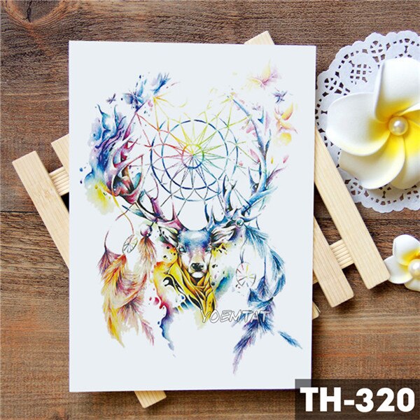 Dream catcher Moon Lotus Flower Temporary Tattoo Sticker Peony Snake Owl Fox Flash Tattoos Small Body Art Waterproof Tatoo
