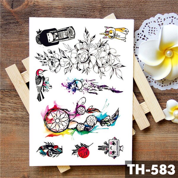 Dream catcher Moon Lotus Flower Temporary Tattoo Sticker Peony Snake Owl Fox Flash Tattoos Small Body Art Waterproof Tatoo