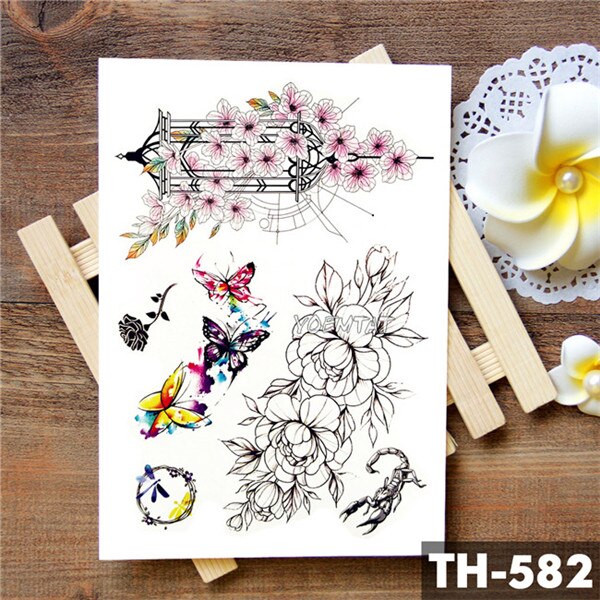 Dream catcher Moon Lotus Flower Temporary Tattoo Sticker Peony Snake Owl Fox Flash Tattoos Small Body Art Waterproof Tatoo