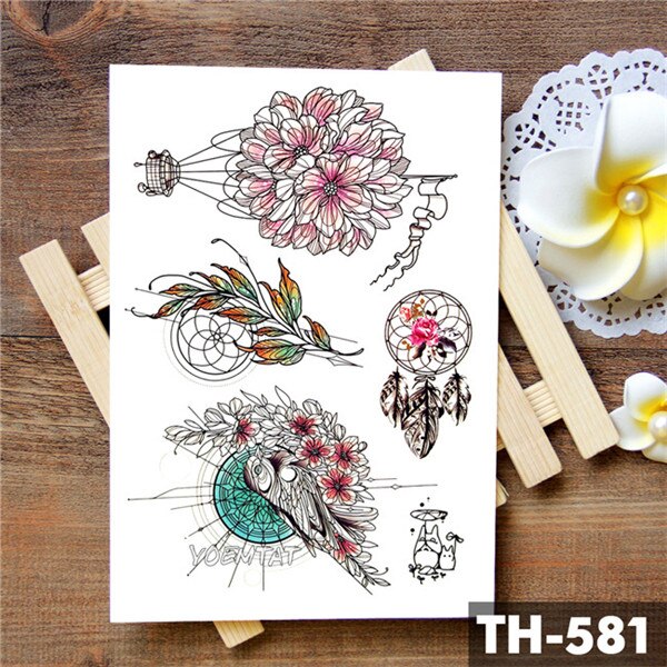 Dream catcher Moon Lotus Flower Temporary Tattoo Sticker Peony Snake Owl Fox Flash Tattoos Small Body Art Waterproof Tatoo
