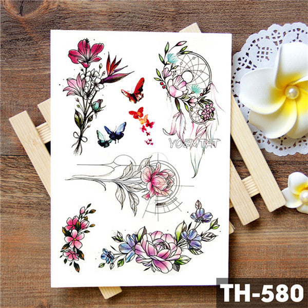 Dream catcher Moon Lotus Flower Temporary Tattoo Sticker Peony Snake Owl Fox Flash Tattoos Small Body Art Waterproof Tatoo
