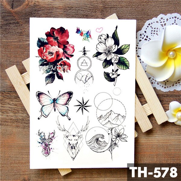 Dream catcher Moon Lotus Flower Temporary Tattoo Sticker Peony Snake Owl Fox Flash Tattoos Small Body Art Waterproof Tatoo