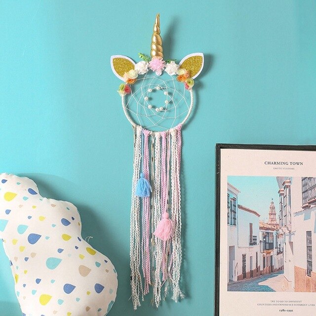 Unicorn Wind Chime Dream Catcher Feathers Catching Monternet Wedding Party Decor Home Pendant Decoration